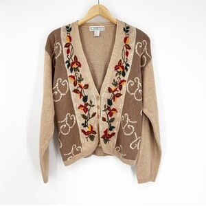 Vintage Dress Barn Floral Embroidered Cottagecore Cardigan Sweater XL